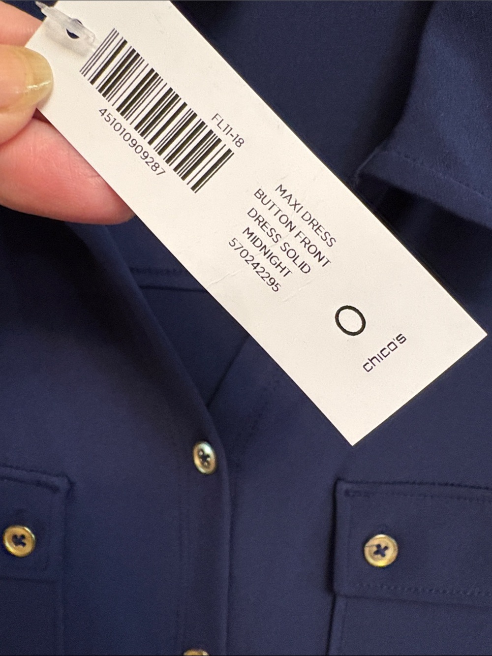 NWT Chico's 0 Navy Button-Front Maxi Shirt Dress - Picture 2 of 5